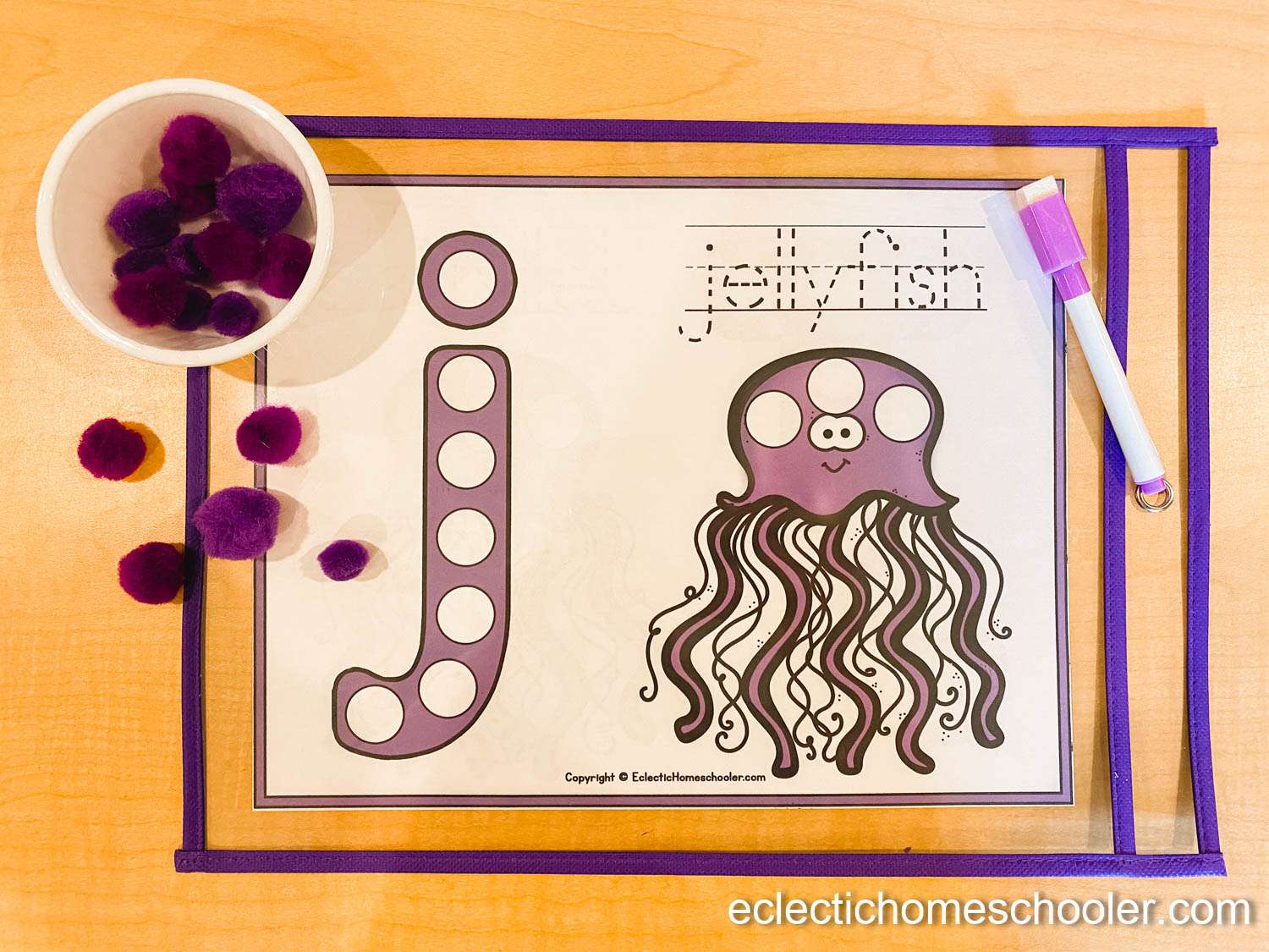 Letter J Do a Dot Pages with Pom Poms