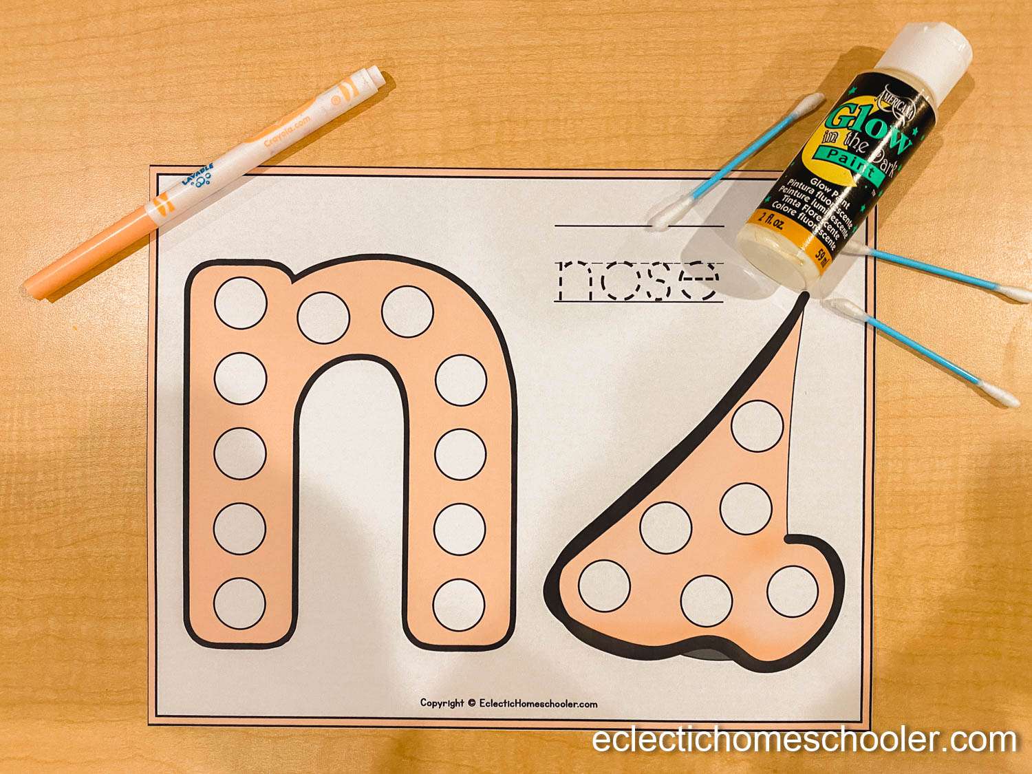 Letter N Do a Dot Page With Glow in the Dark Paint