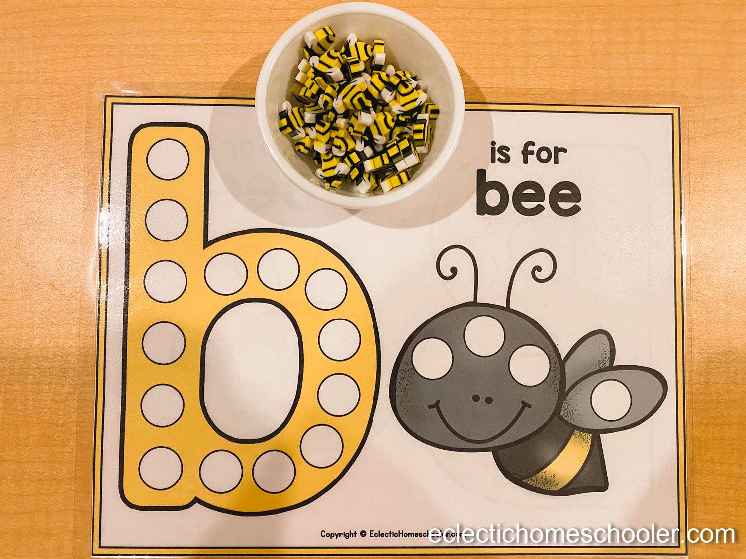 Letter B Printable Dot Page With Mini Bee Erasers