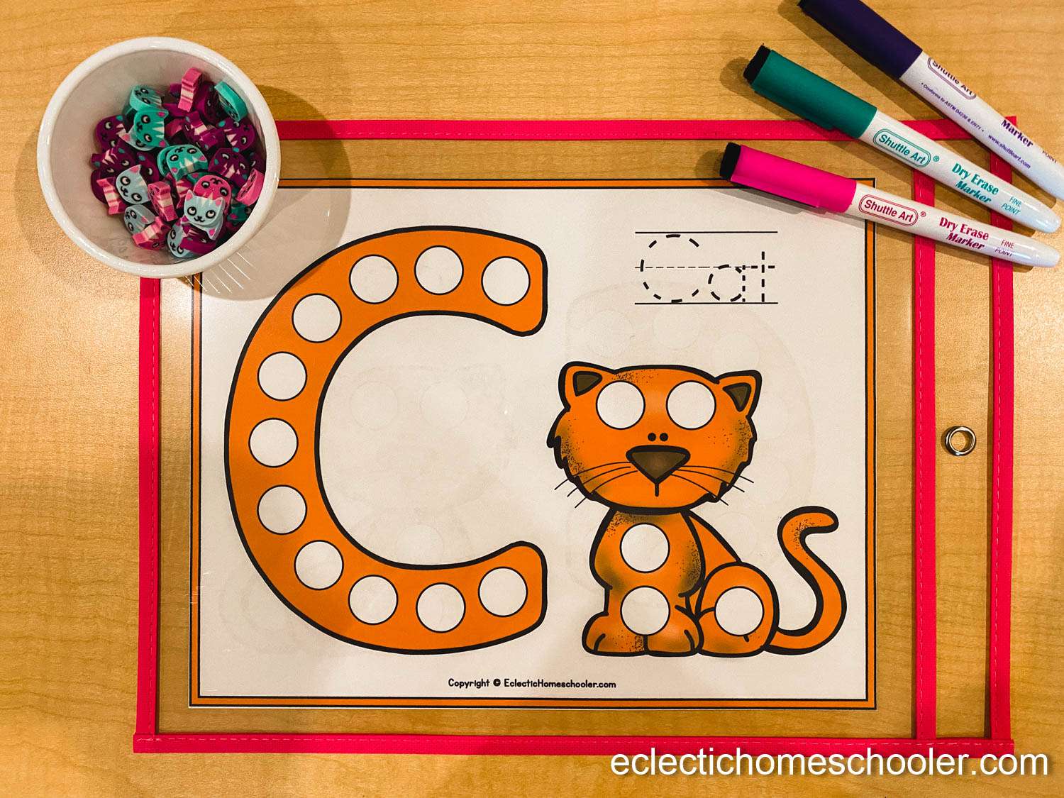 Letter C Do a Dot Printable With Shaped Cat Erasers