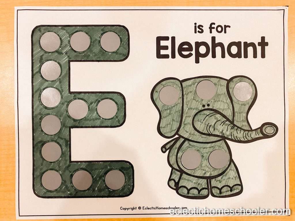 Letter E Do a Dot Printable With Circle Stickers