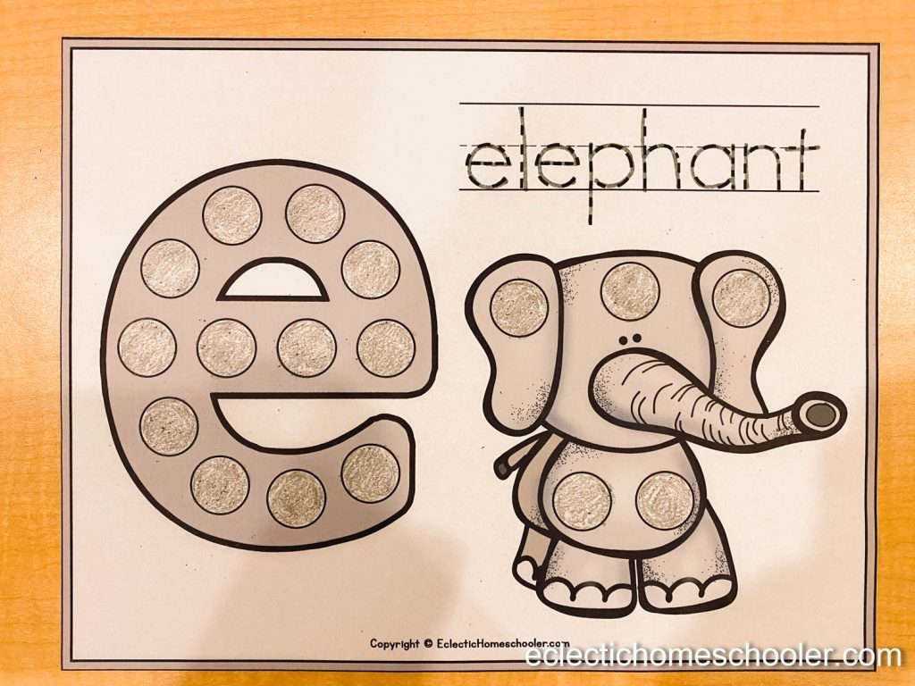 Letter E Printable Dot Page With Crayons