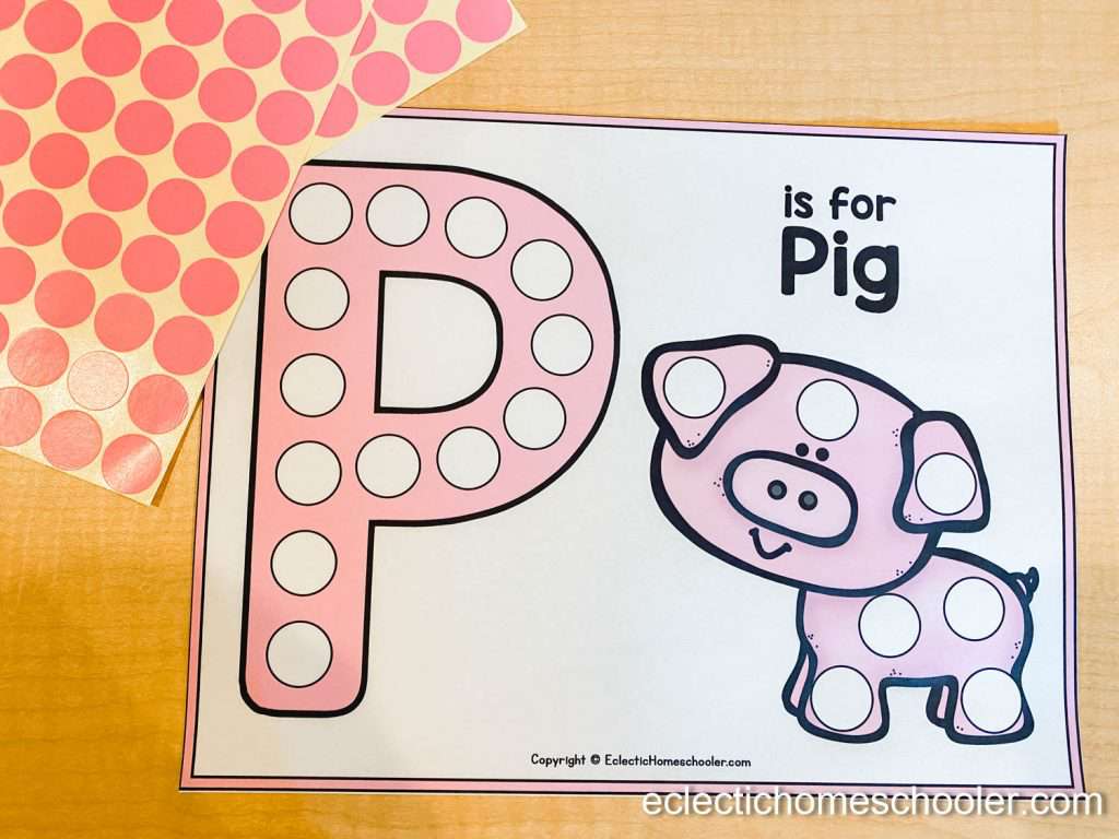 Letter P Printable Dot Pages with Dot Stickers