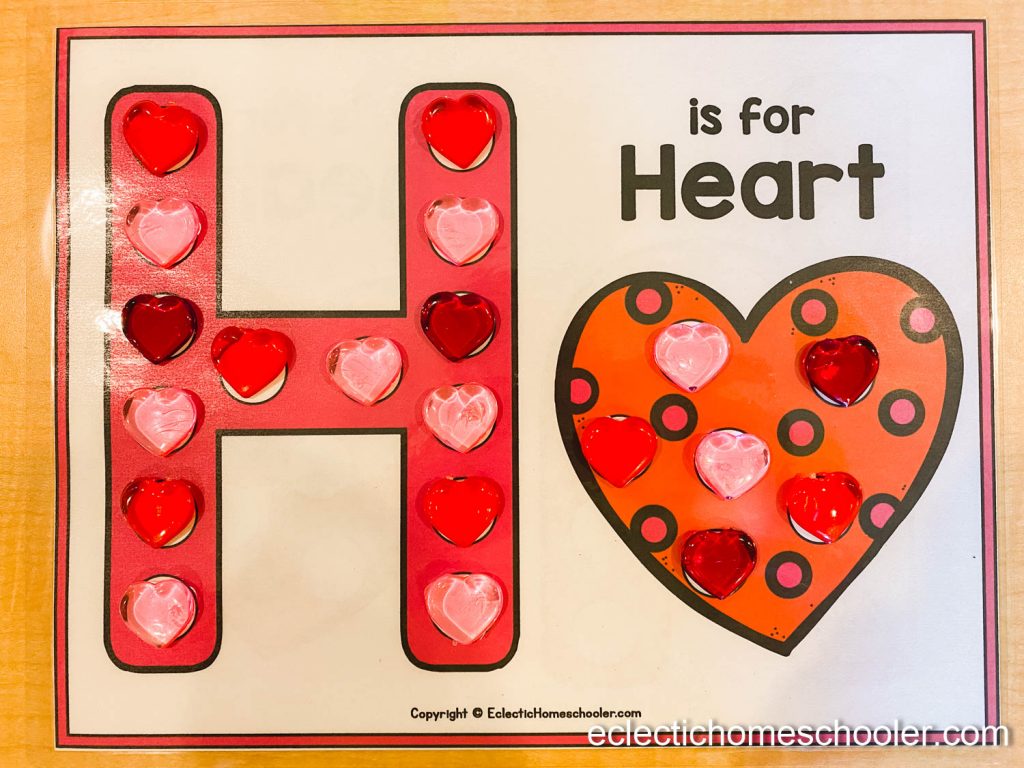 Letter H Printable With Heart Shaped Gems